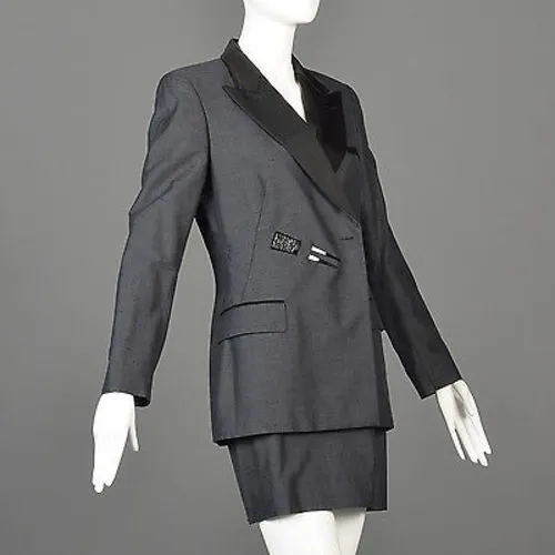 1990s Jean Paul Gaultier Classique Black Mini Skirt Suit with a Tuxedo Style Jacket