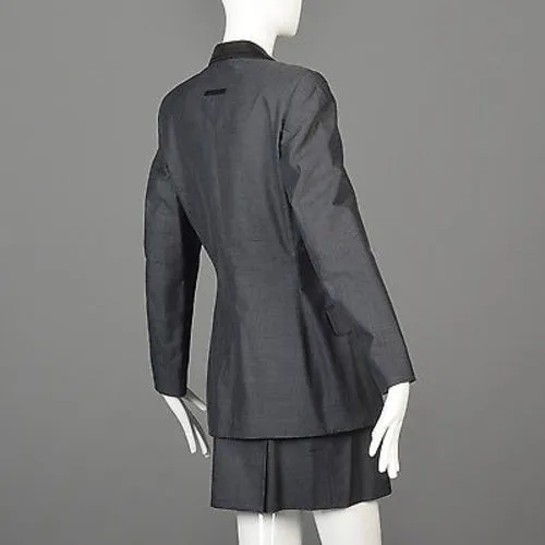 1990s Jean Paul Gaultier Classique Black Mini Skirt Suit with a Tuxedo Style Jacket