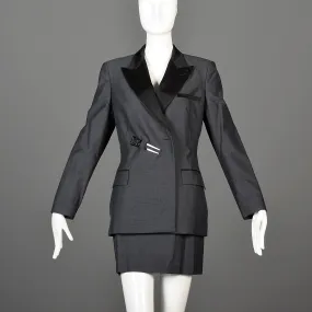 1990s Jean Paul Gaultier Classique Black Mini Skirt Suit with a Tuxedo Style Jacket