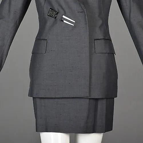 1990s Jean Paul Gaultier Classique Black Mini Skirt Suit with a Tuxedo Style Jacket