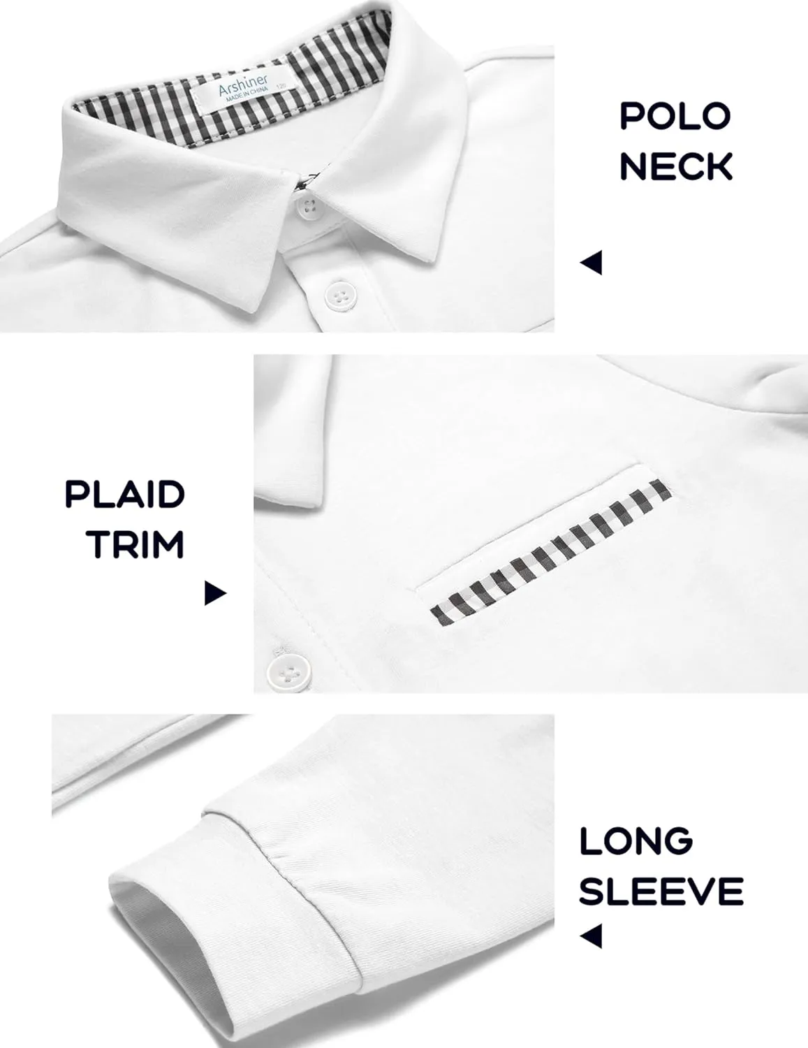 Arshiner Boy's Long Sleeve Plaid Trim Polo Shirt