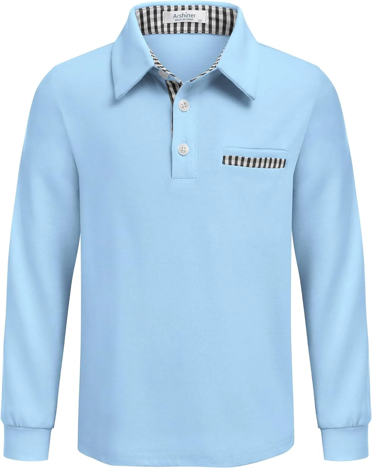 Arshiner Boy's Long Sleeve Plaid Trim Polo Shirt