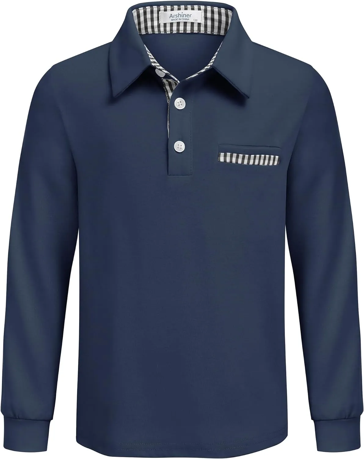 Arshiner Boy's Long Sleeve Plaid Trim Polo Shirt