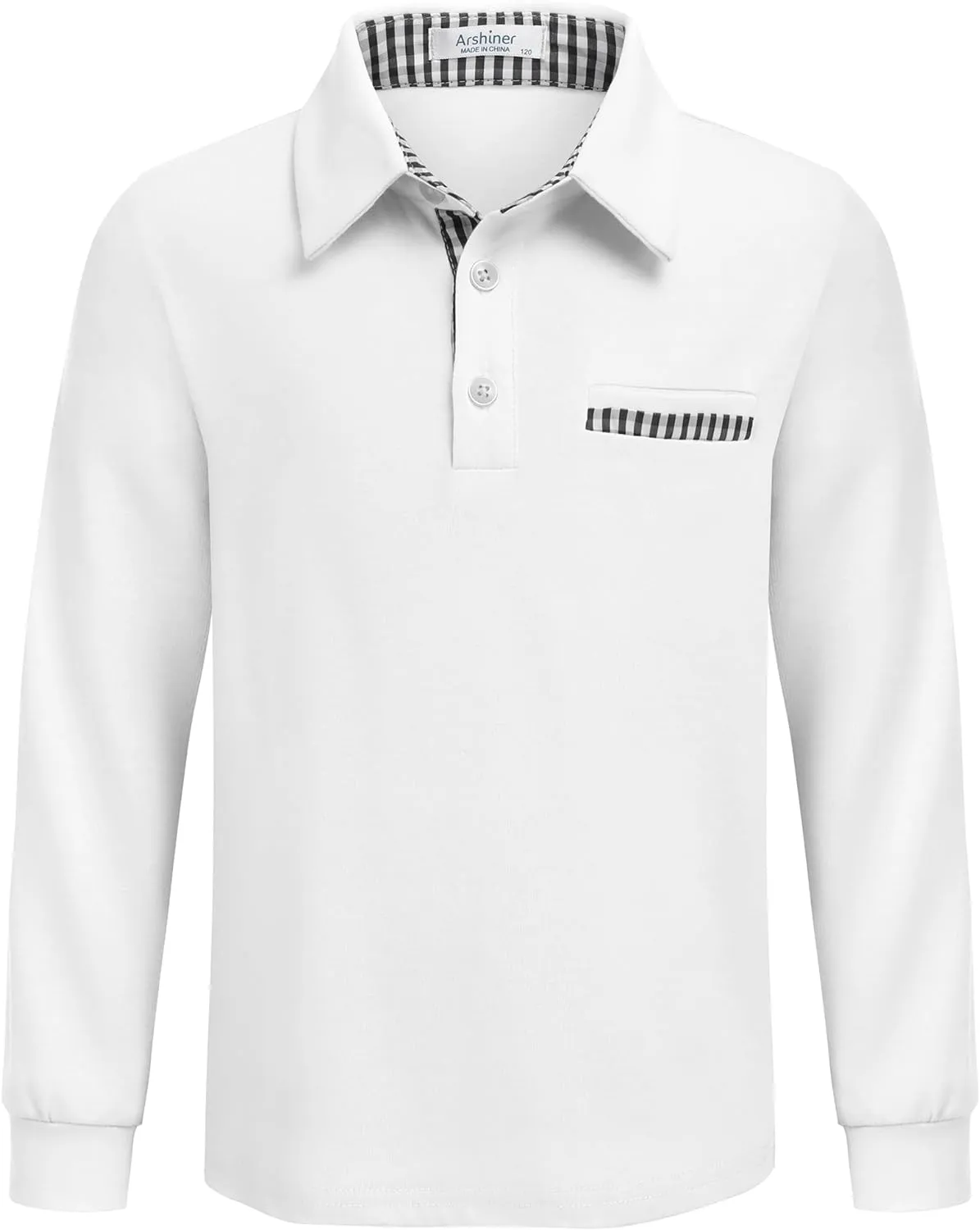 Arshiner Boy's Long Sleeve Plaid Trim Polo Shirt