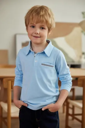 Arshiner Boy's Long Sleeve Plaid Trim Polo Shirt