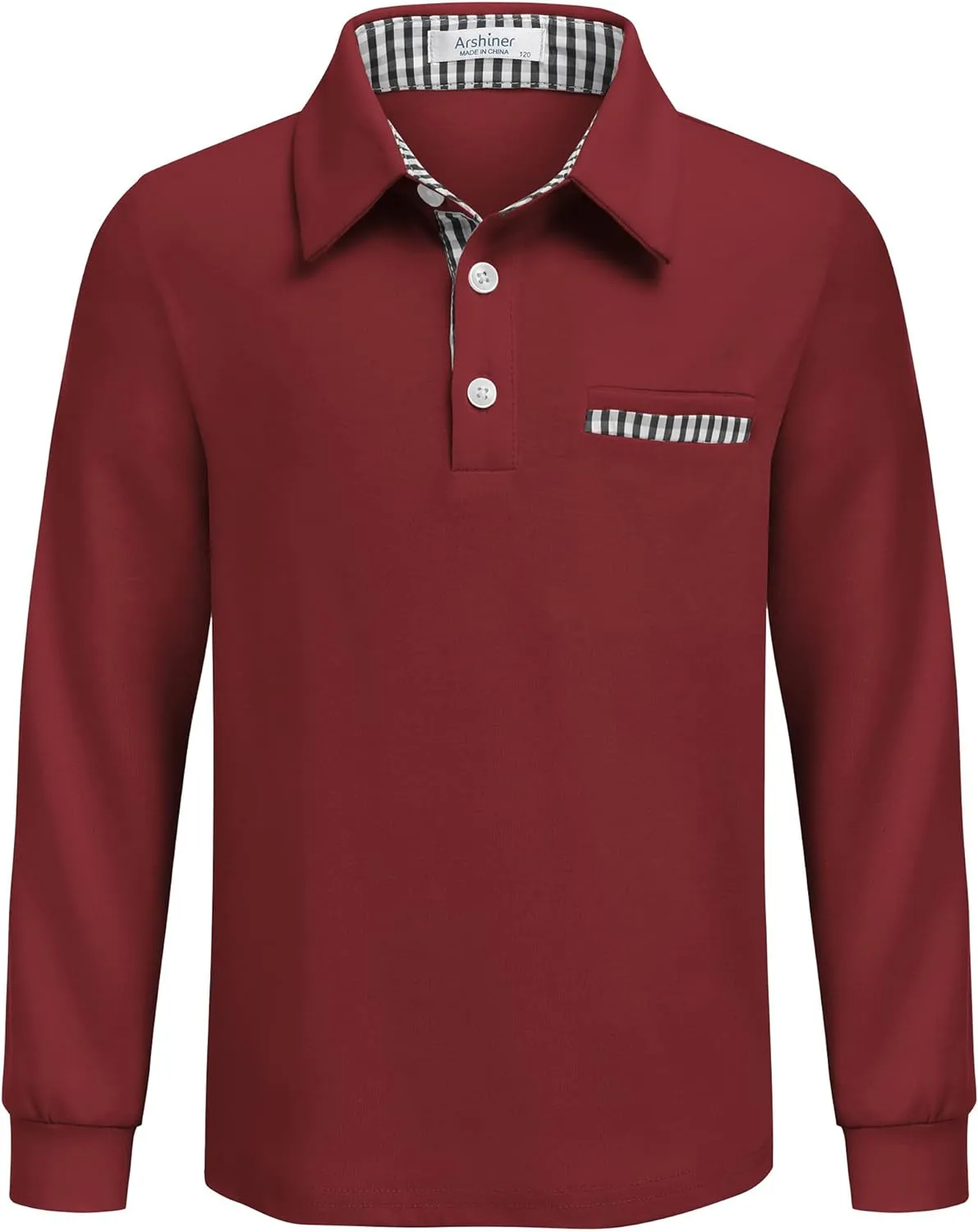 Arshiner Boy's Long Sleeve Plaid Trim Polo Shirt
