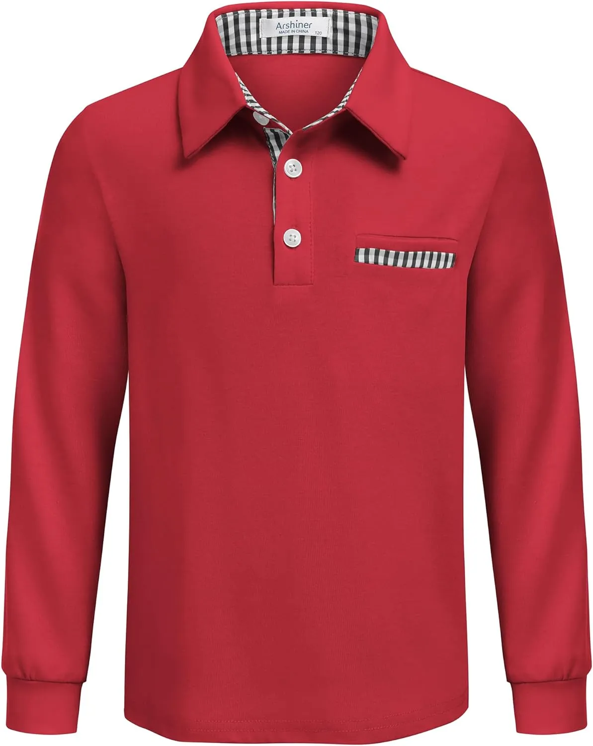 Arshiner Boy's Long Sleeve Plaid Trim Polo Shirt
