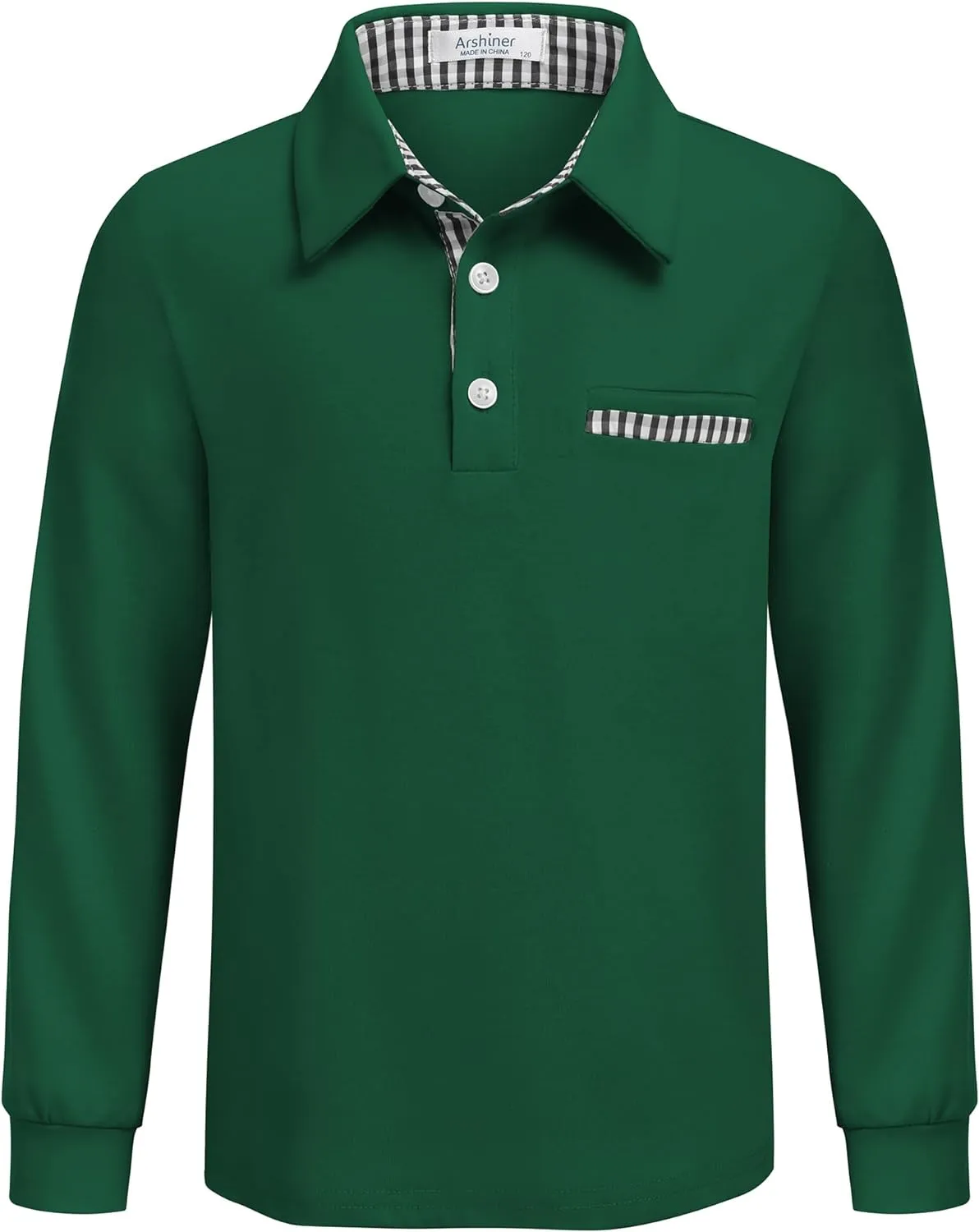 Arshiner Boy's Long Sleeve Plaid Trim Polo Shirt