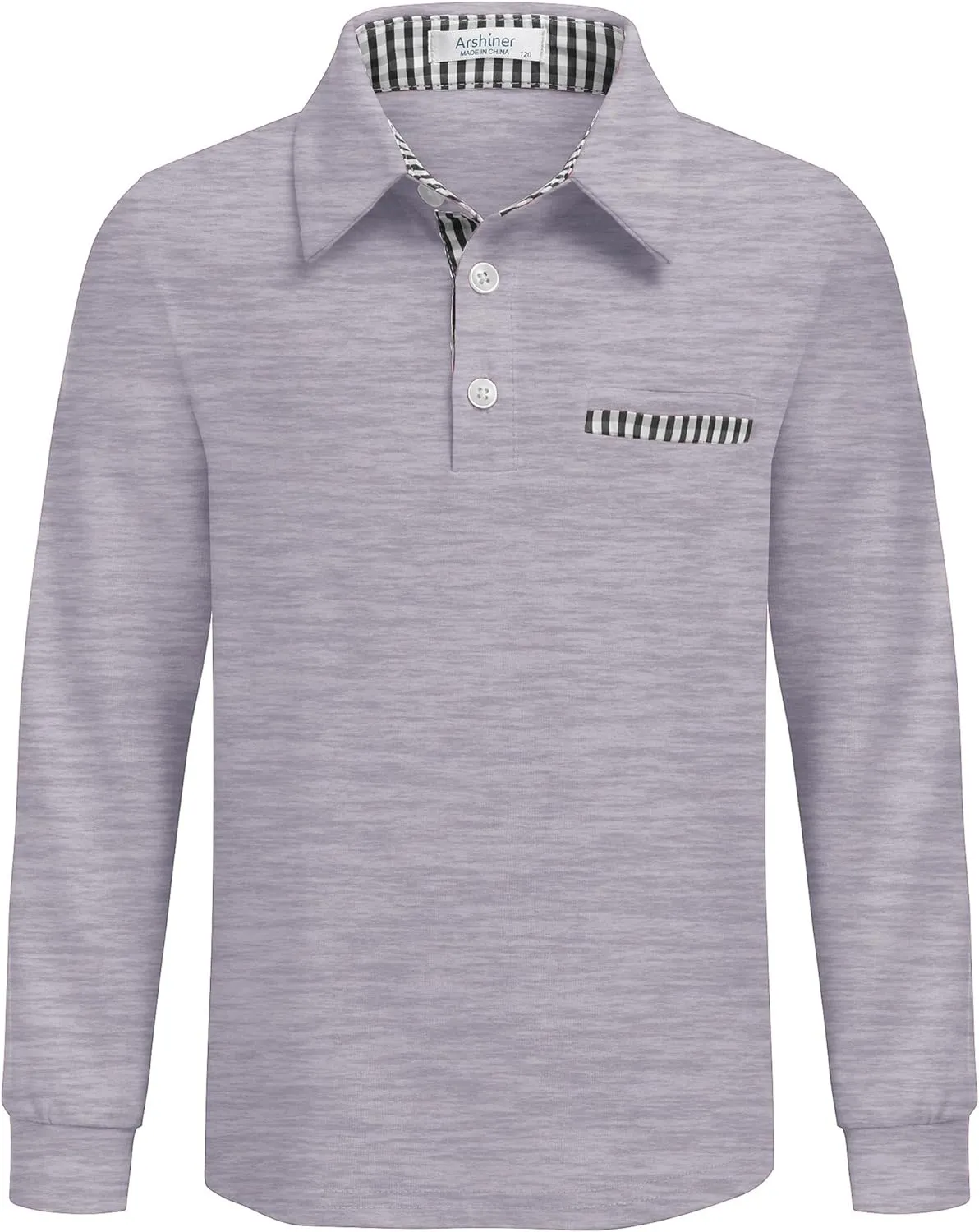 Arshiner Boy's Long Sleeve Plaid Trim Polo Shirt