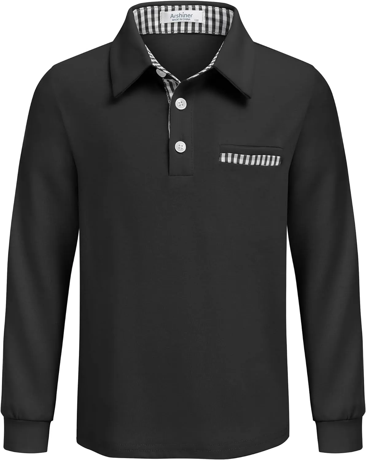 Arshiner Boy's Long Sleeve Plaid Trim Polo Shirt