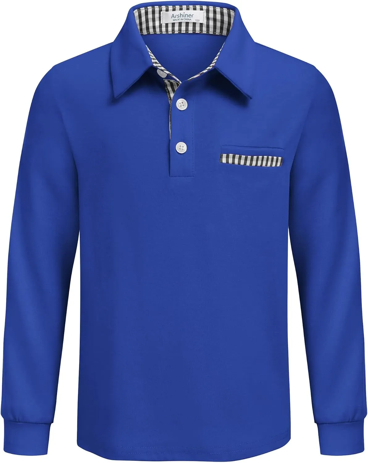 Arshiner Boy's Long Sleeve Plaid Trim Polo Shirt