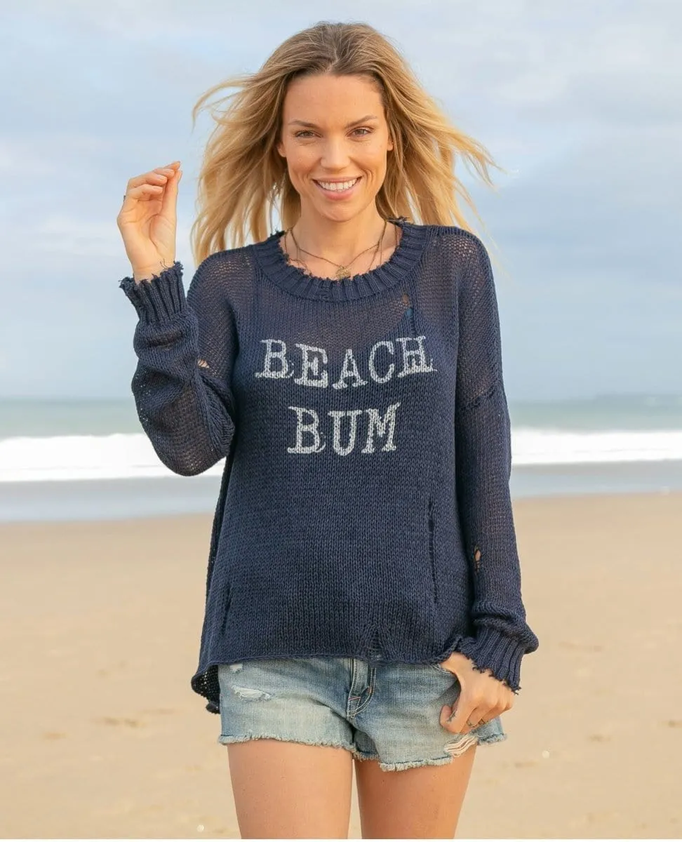 Beach Bum Distressed Crew Indigo Silver Metallic
