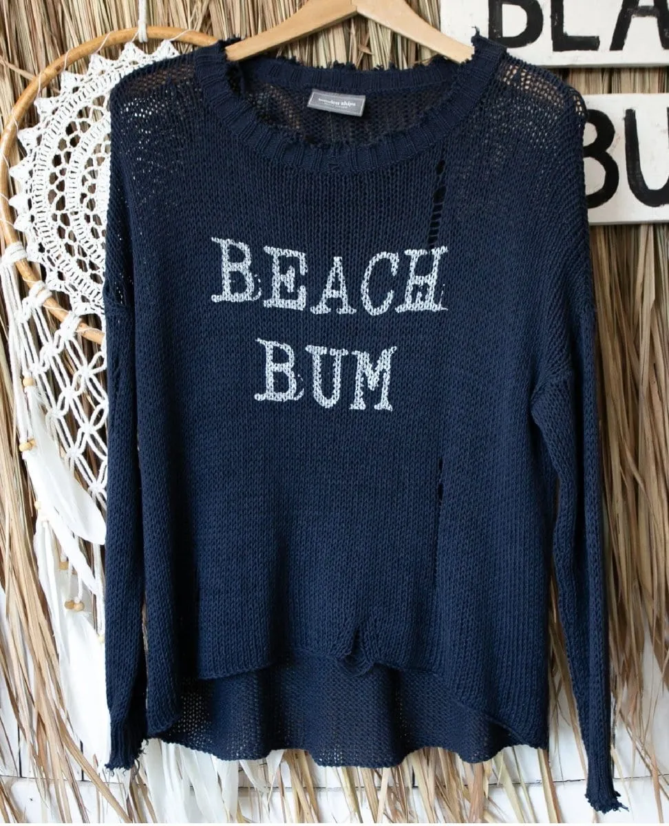 Beach Bum Distressed Crew Indigo Silver Metallic