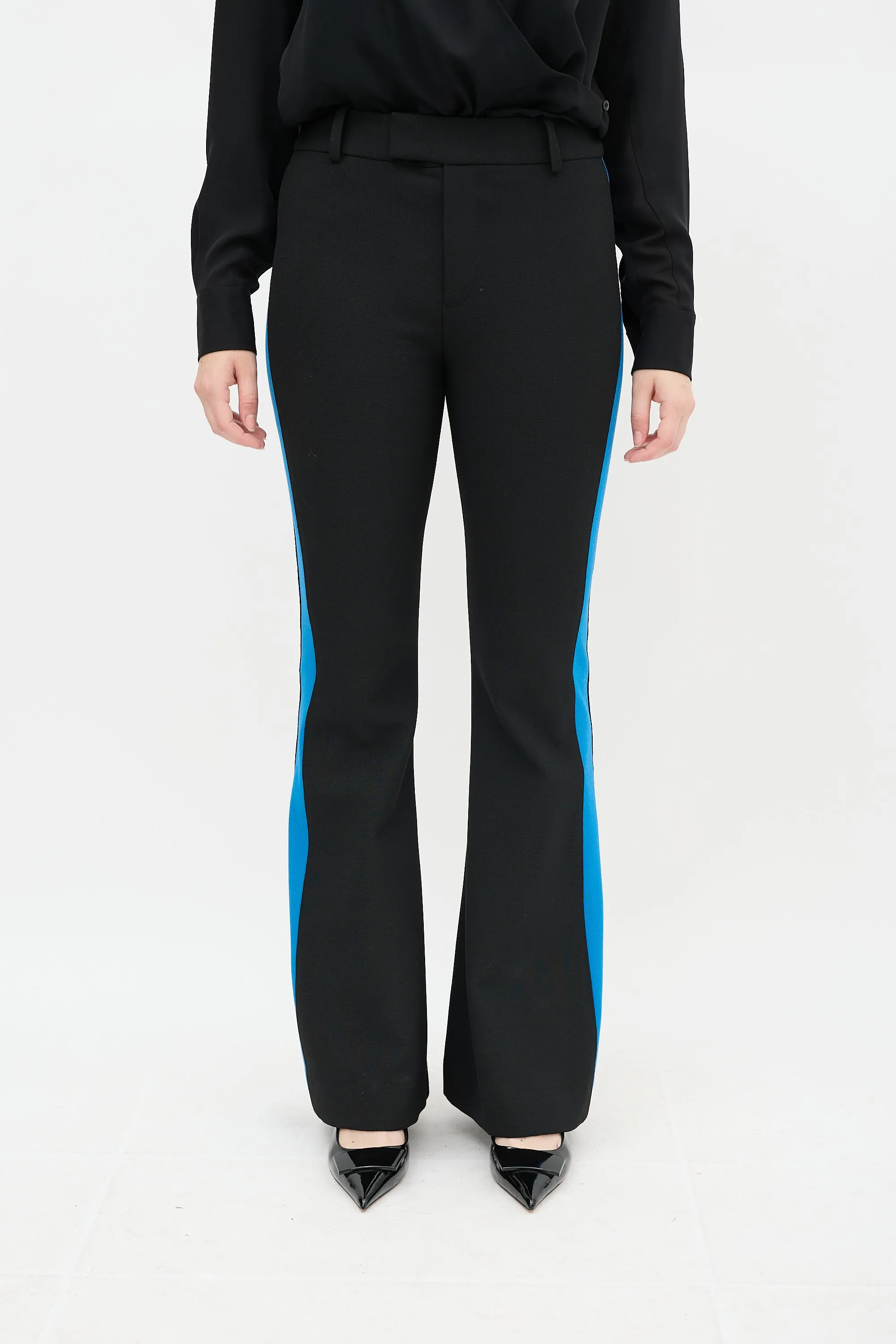 Black & Blue Striped Flared Pant