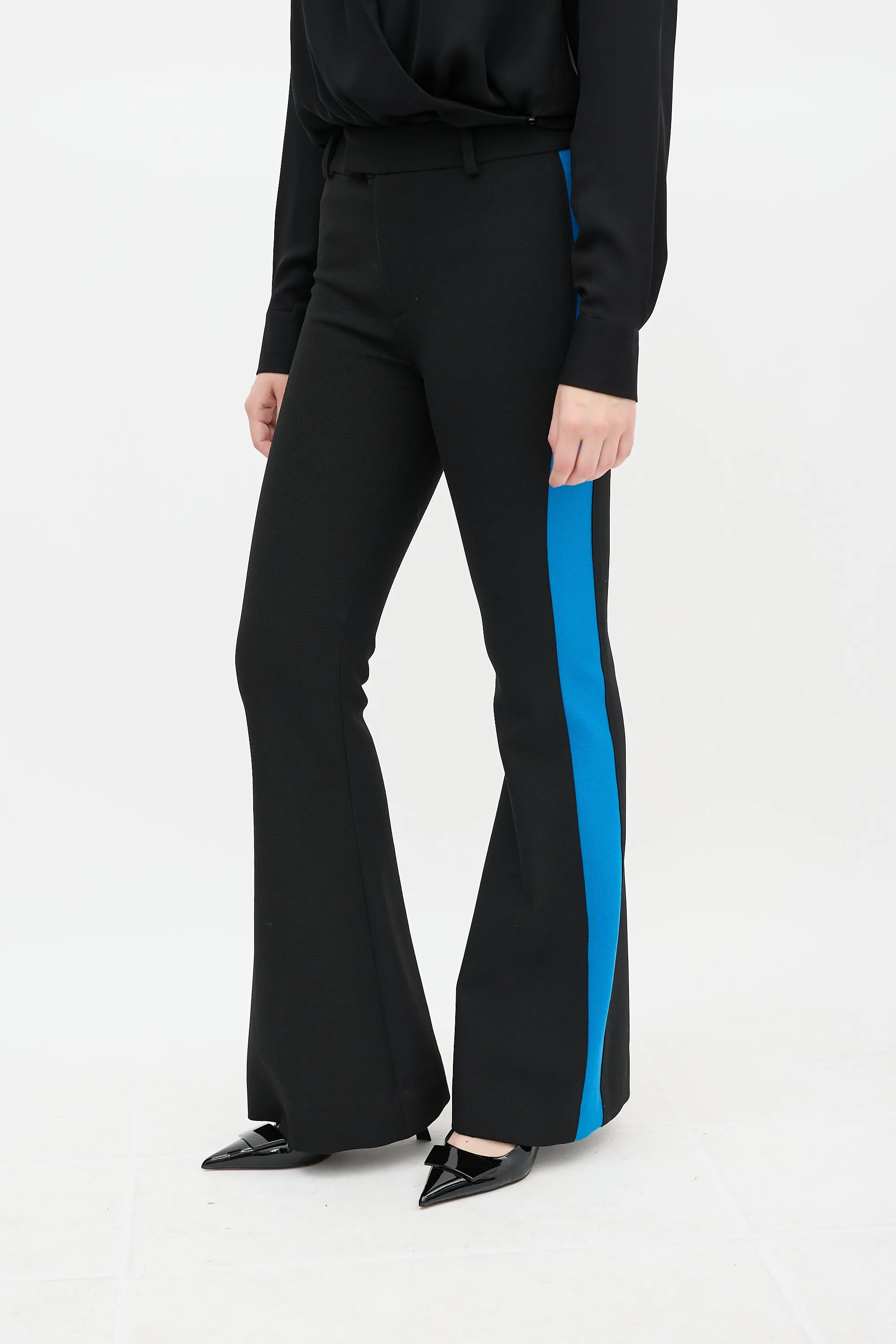 Black & Blue Striped Flared Pant