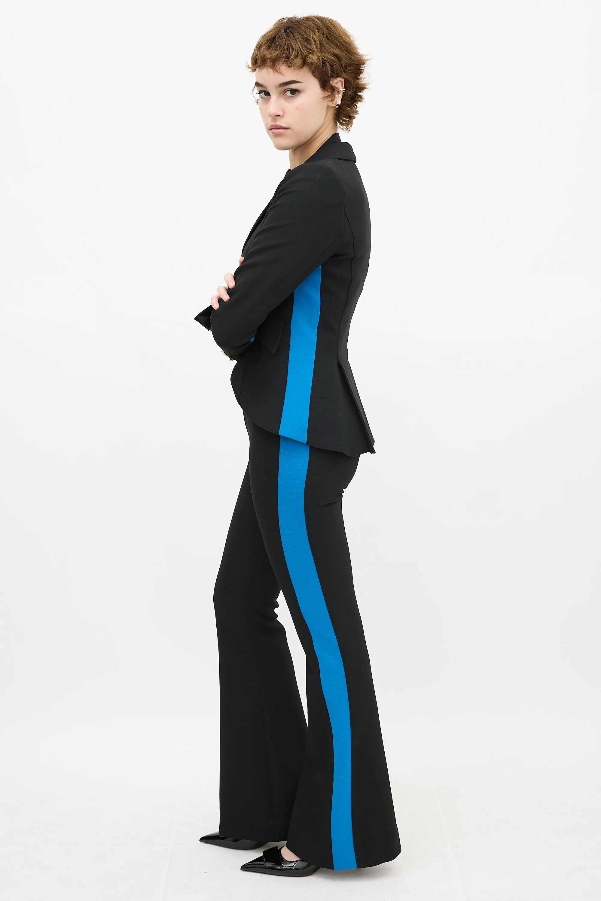 Black & Blue Striped Flared Pant