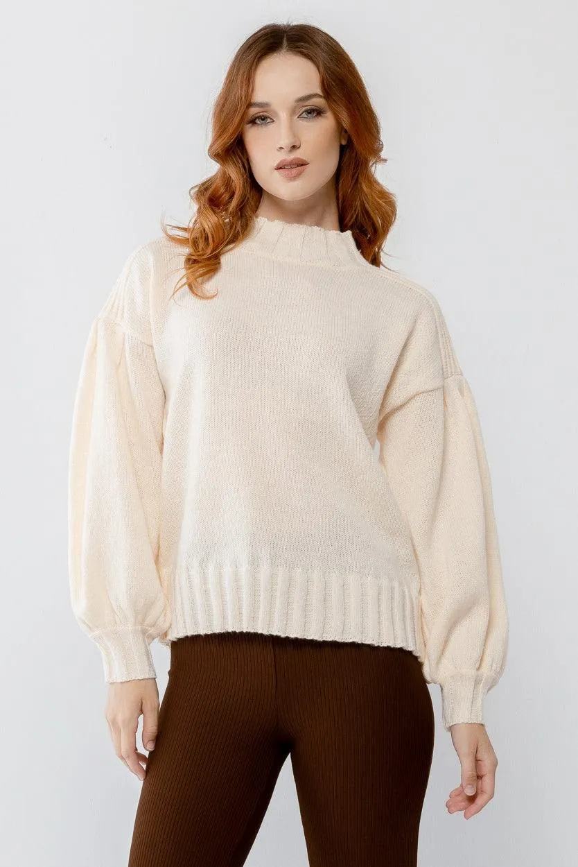Cream Knit Crew Neck Long Sleeve Sweater /2-2-2