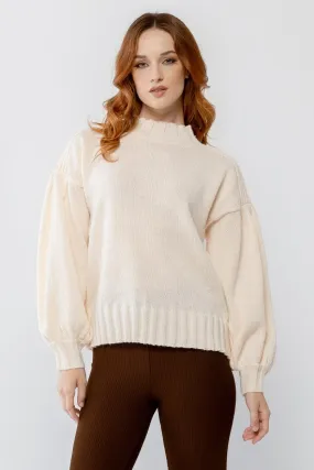 Cream Knit Crew Neck Long Sleeve Sweater /2-2-2