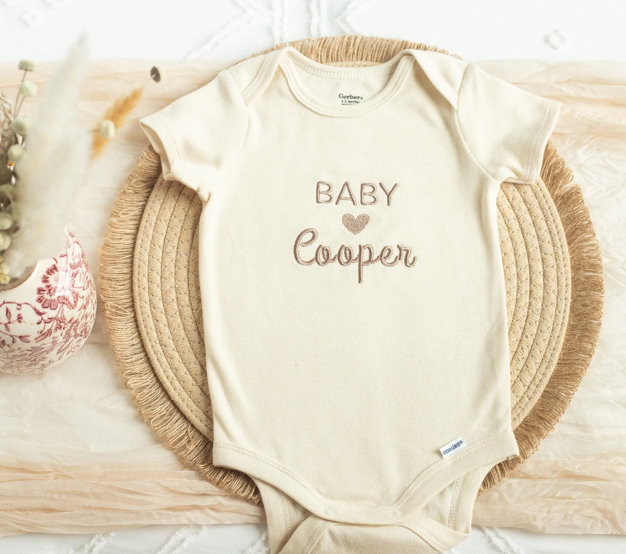 Custom baCustom Embroidered Baby Name Onesie Personalized Gifts for Newborn, Pregnancy Announcement, Embroidered Natural Onesie, Custom Onesie