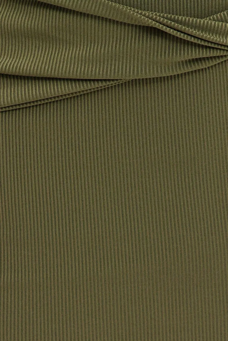 Green Midi Skirt High Rise Pencil Ribbed
