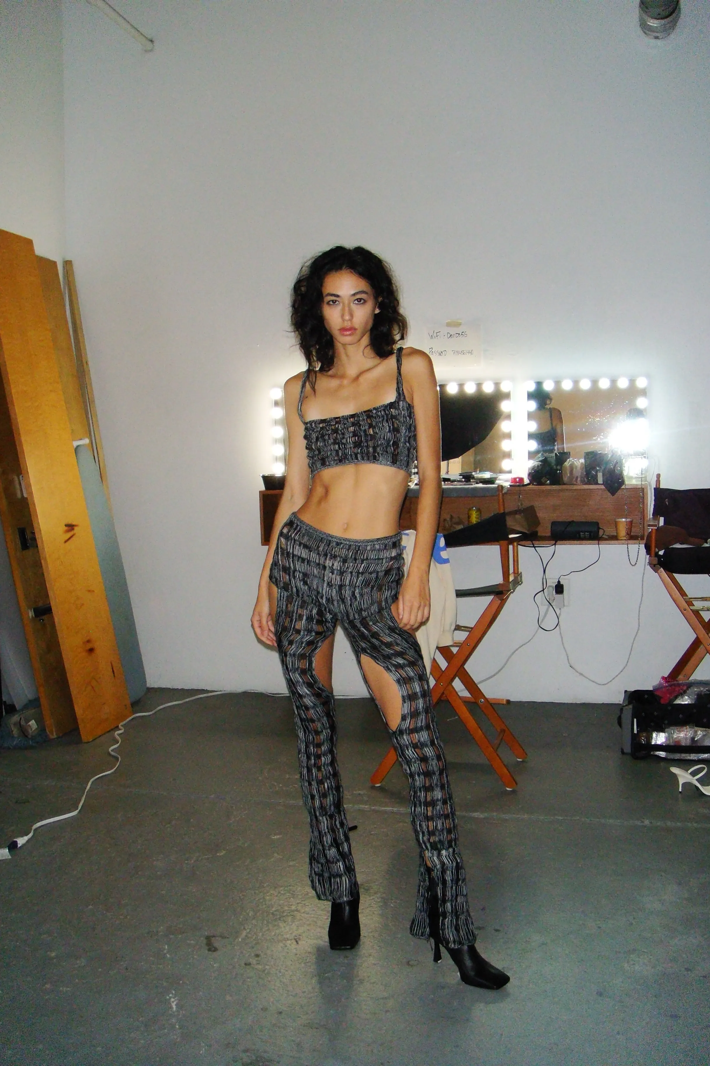 Hand Knit Grid Cut-out Trouser
