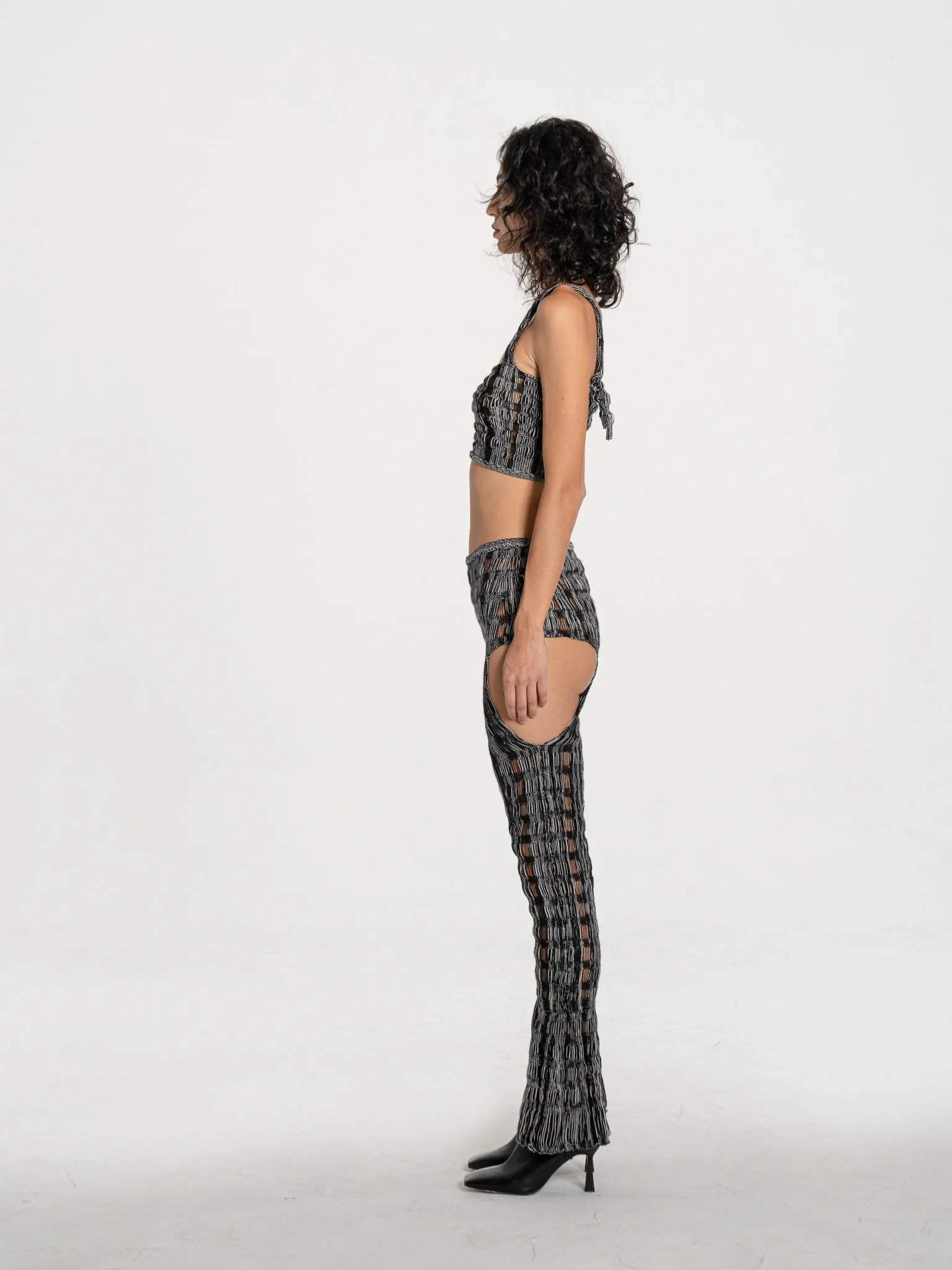 Hand Knit Grid Cut-out Trouser