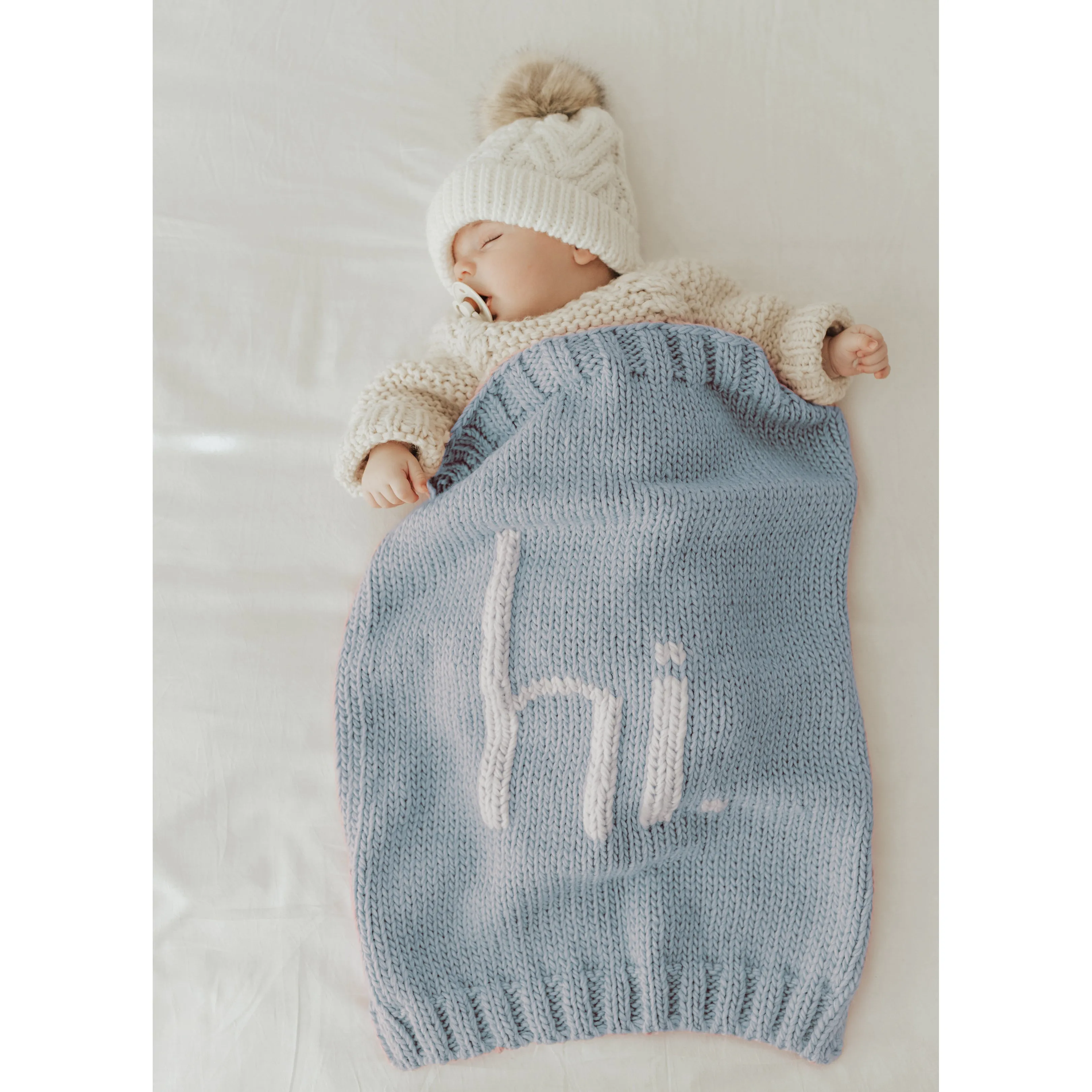 hi. Hand Knit Blanket Surf Blue