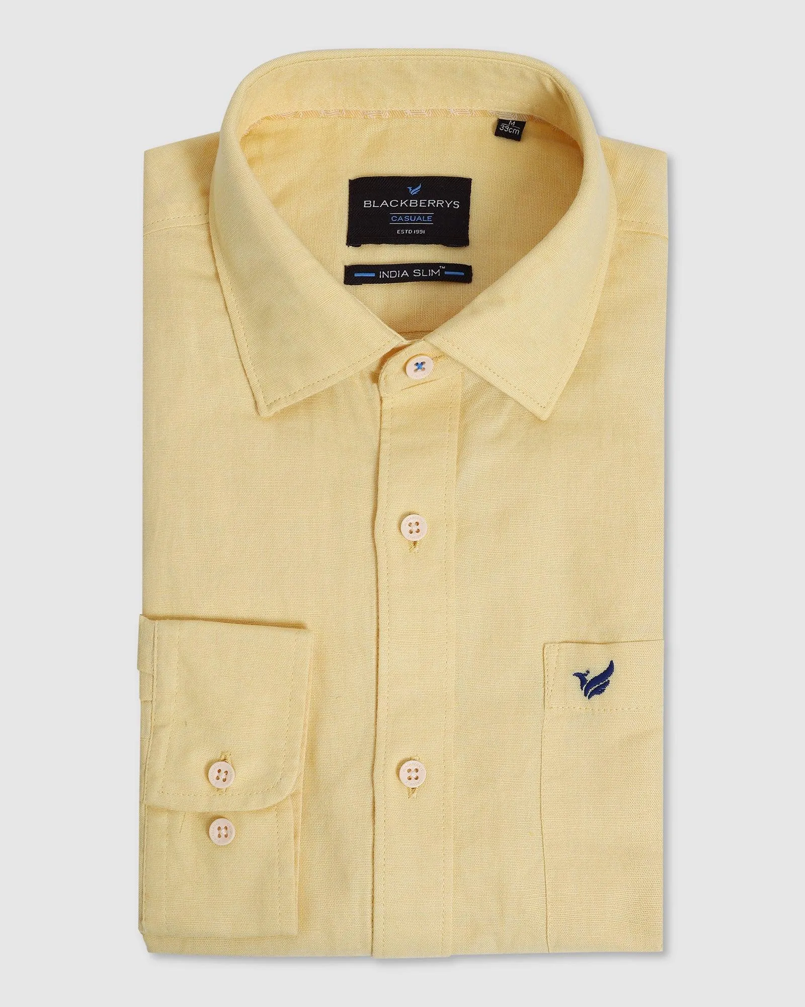 Linen Casual Half Sleeve Yellow Solid Shirt - Salmon