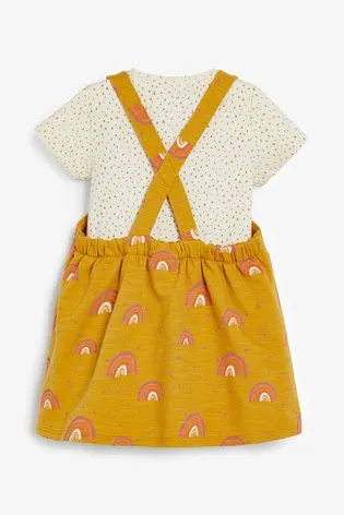 Next Cream Pinafore Dress With Bodysuit Two Piece Baby Girls Set