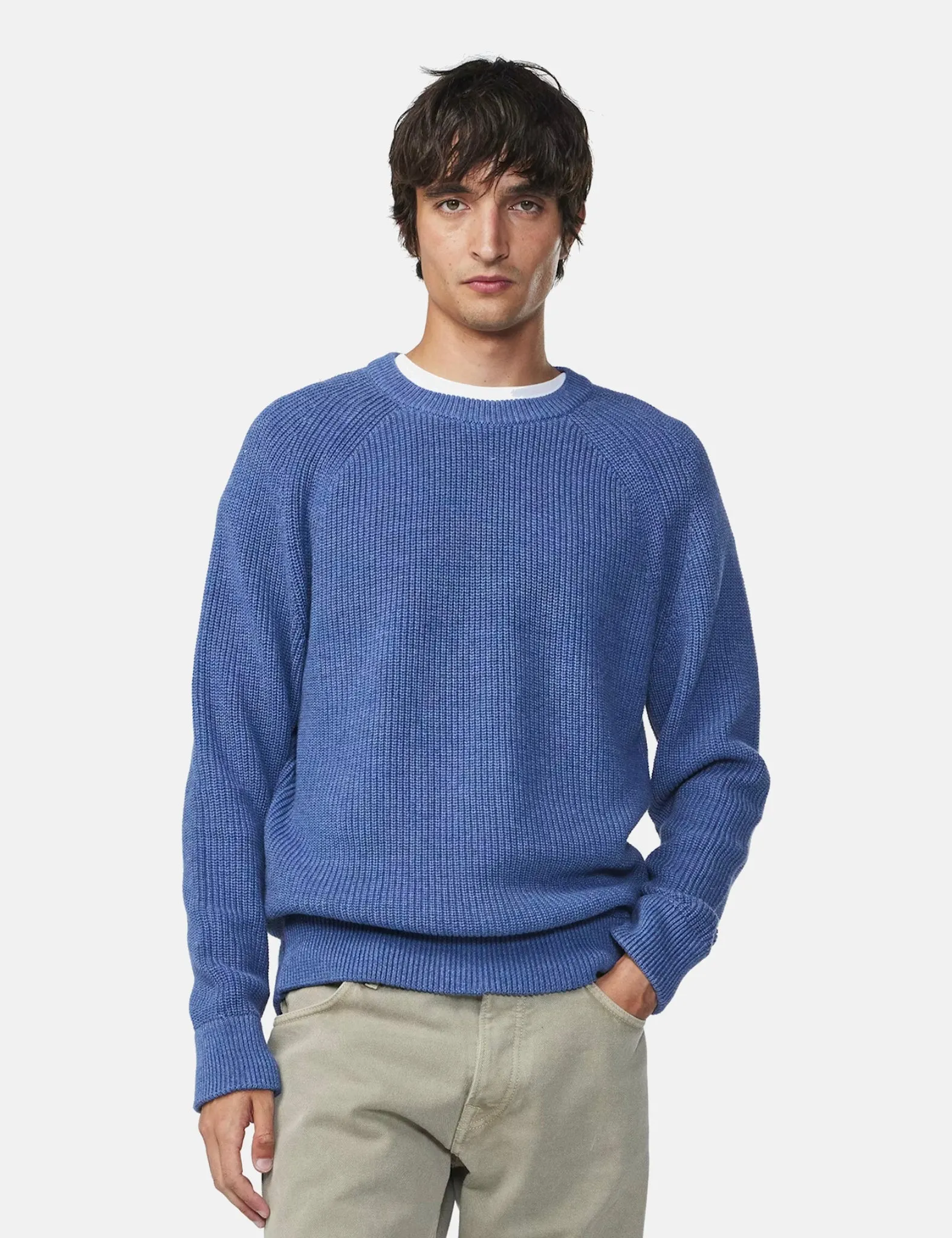 NN07 Jacobo Crew Fine Rib Knit - Grey Blue
