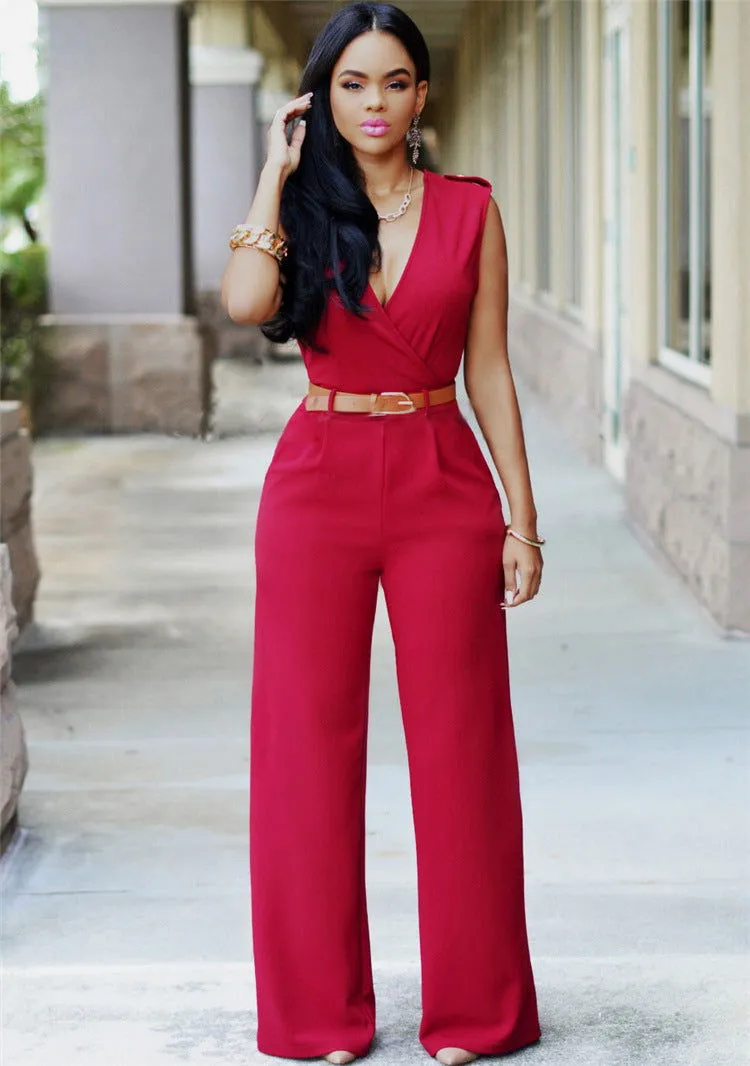 Professional Sleeveless V-Neck High Waist Jumpsuits