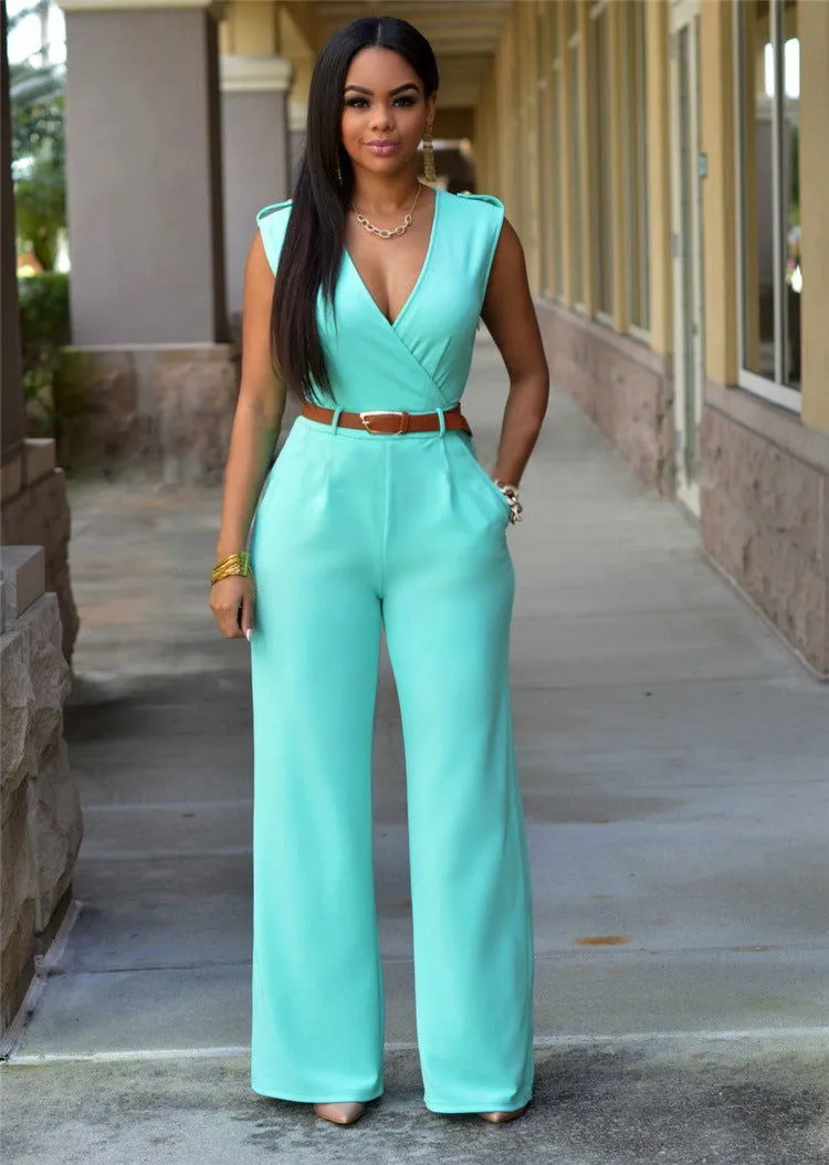 Professional Sleeveless V-Neck High Waist Jumpsuits