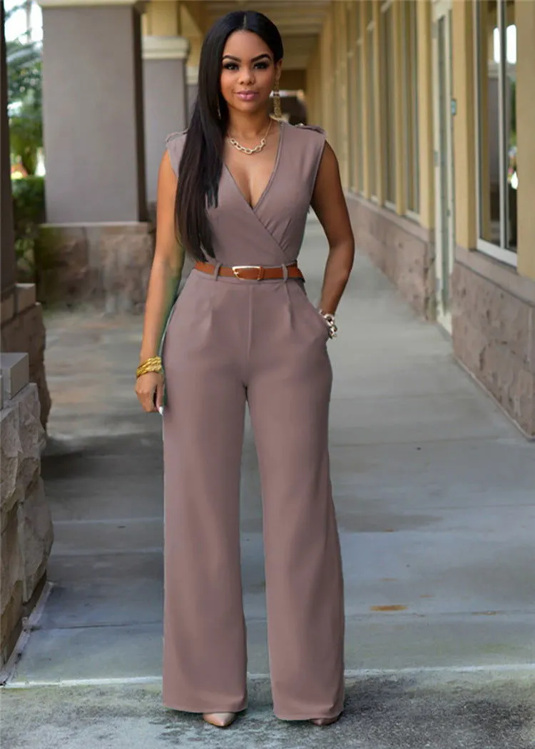 Professional Sleeveless V-Neck High Waist Jumpsuits