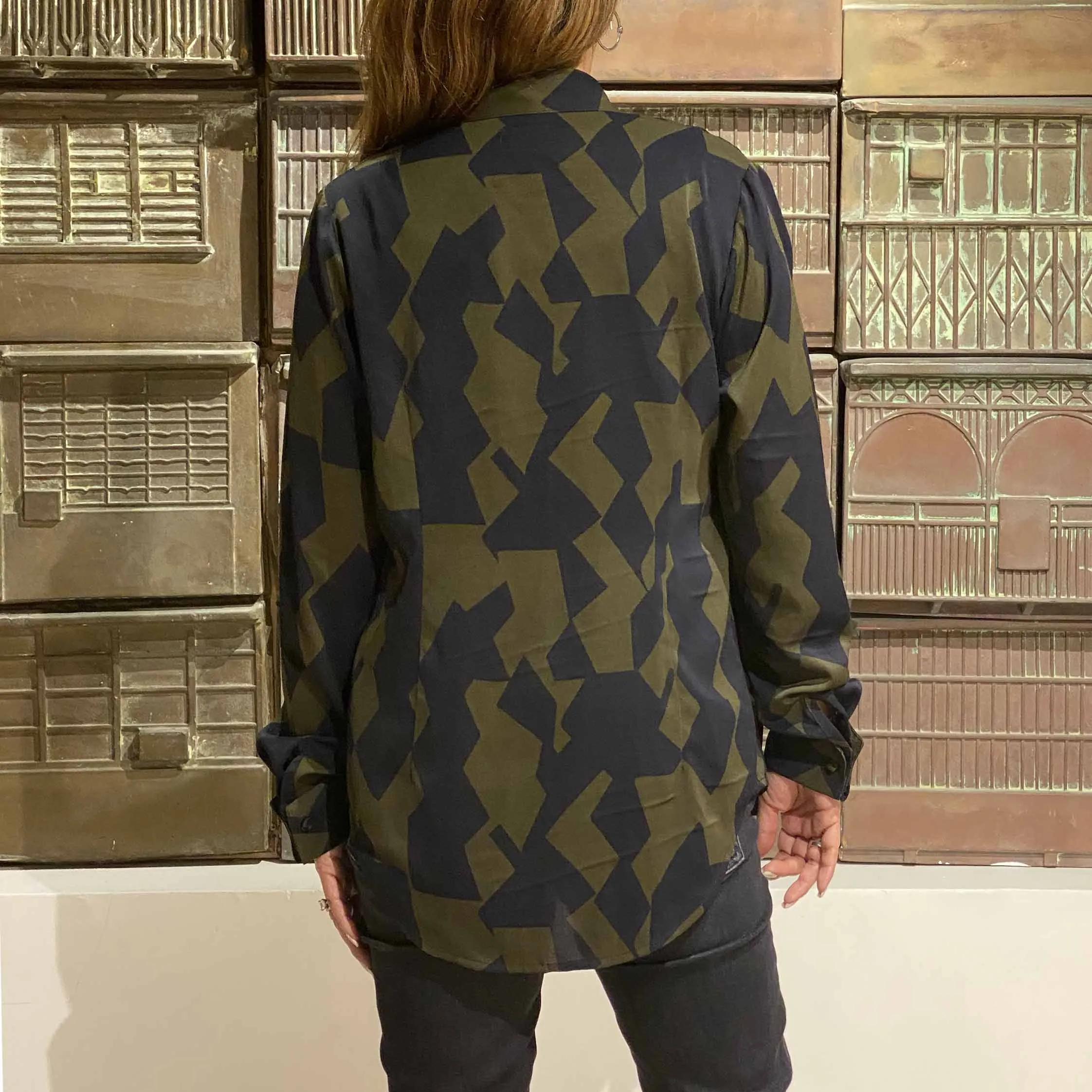 Satin Knot Button Dress Shirt, Army & Navy Cutout