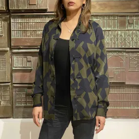Satin Knot Button Dress Shirt, Army & Navy Cutout