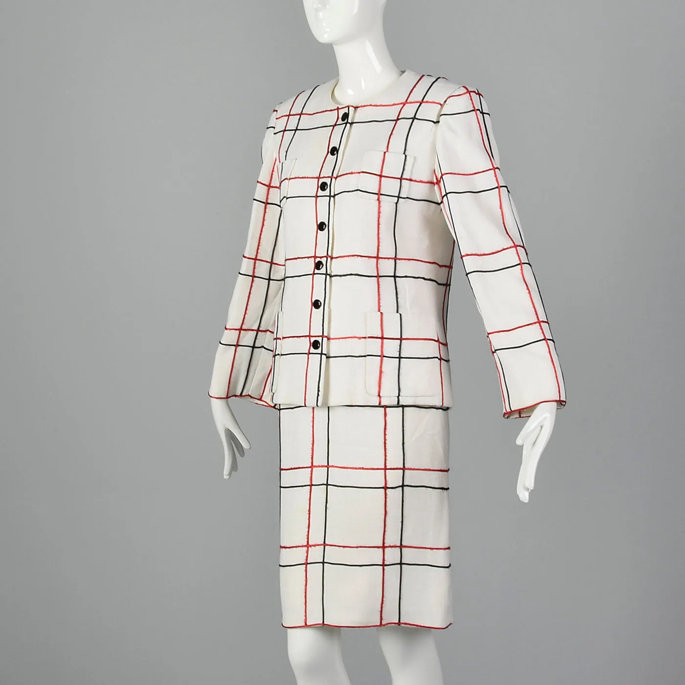 Small 1980s Michael Novarese Skirt Suit Windowpane Check