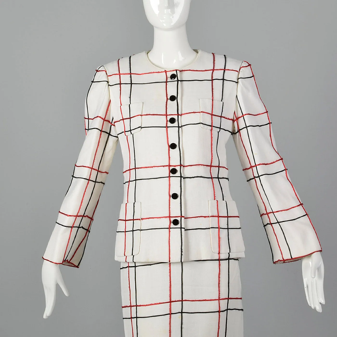 Small 1980s Michael Novarese Skirt Suit Windowpane Check