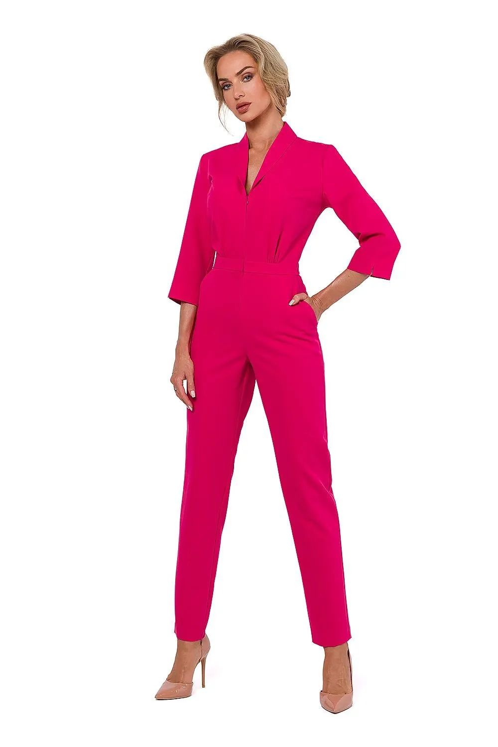 TEEK - Pocketed Sleek V-Neck Supervise Jumpsuit
