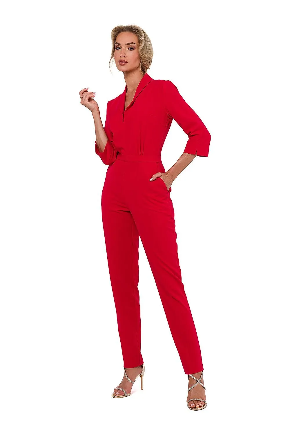 TEEK - Pocketed Sleek V-Neck Supervise Jumpsuit
