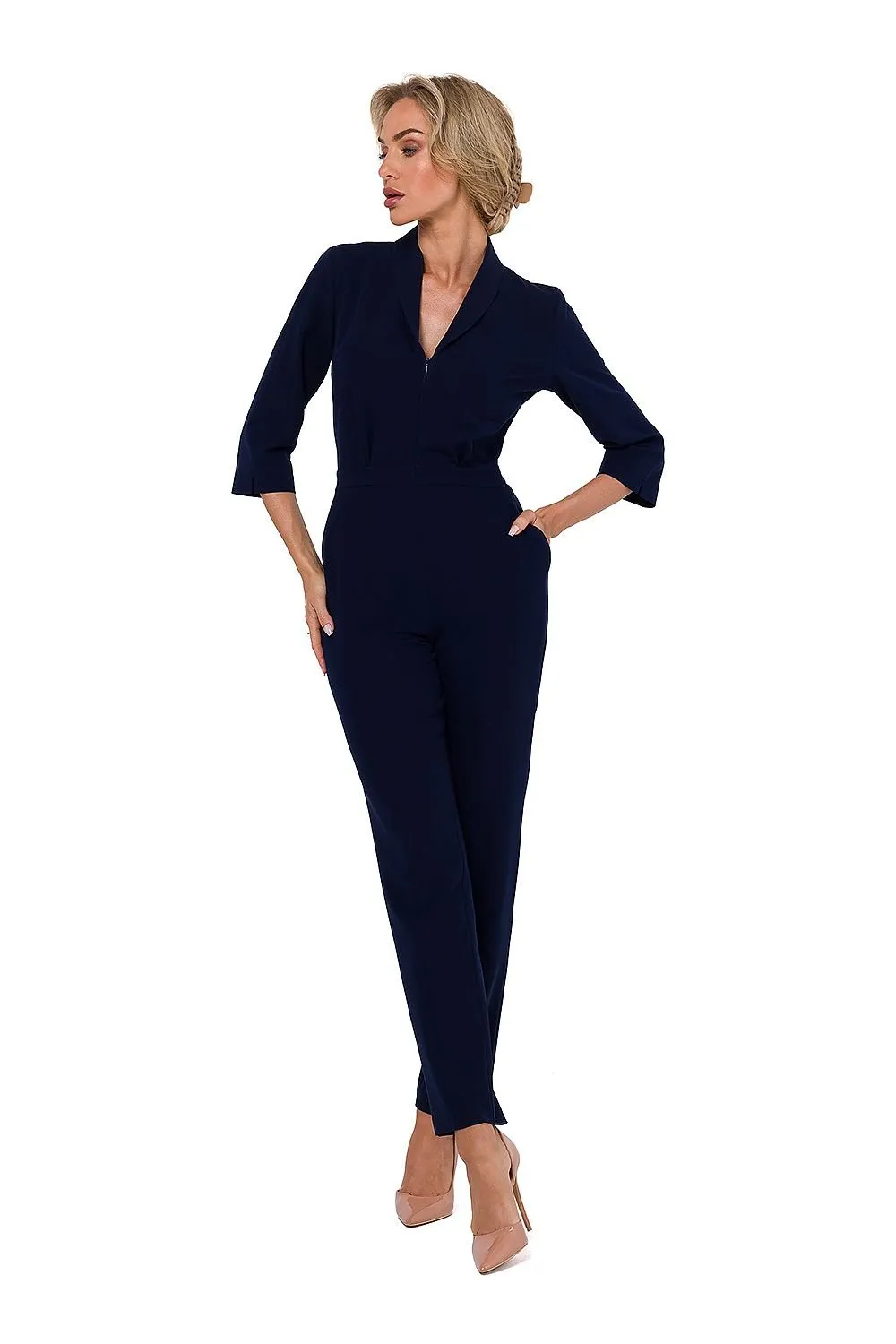TEEK - Pocketed Sleek V-Neck Supervise Jumpsuit