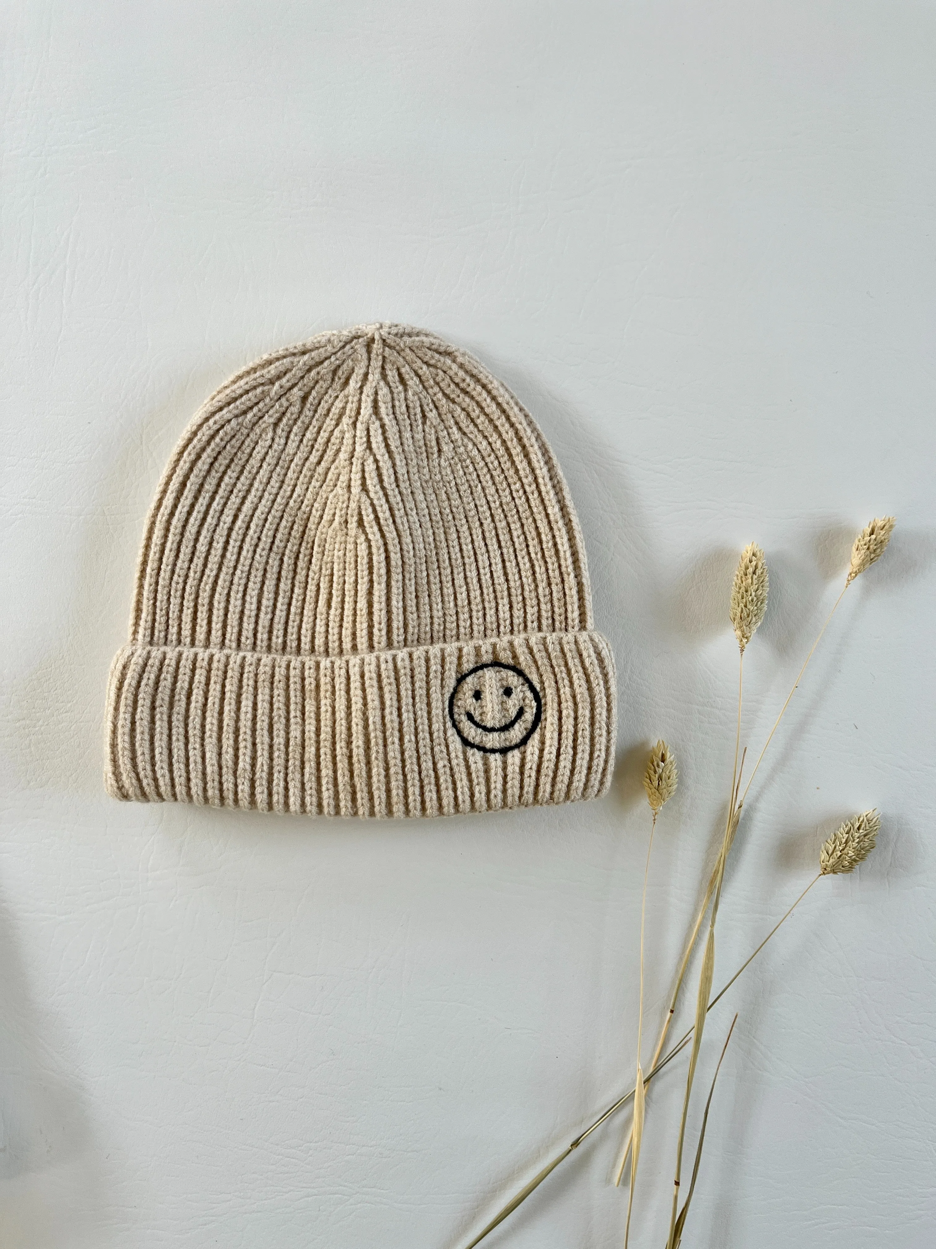 Toddler Beanie - Happy Face Cream