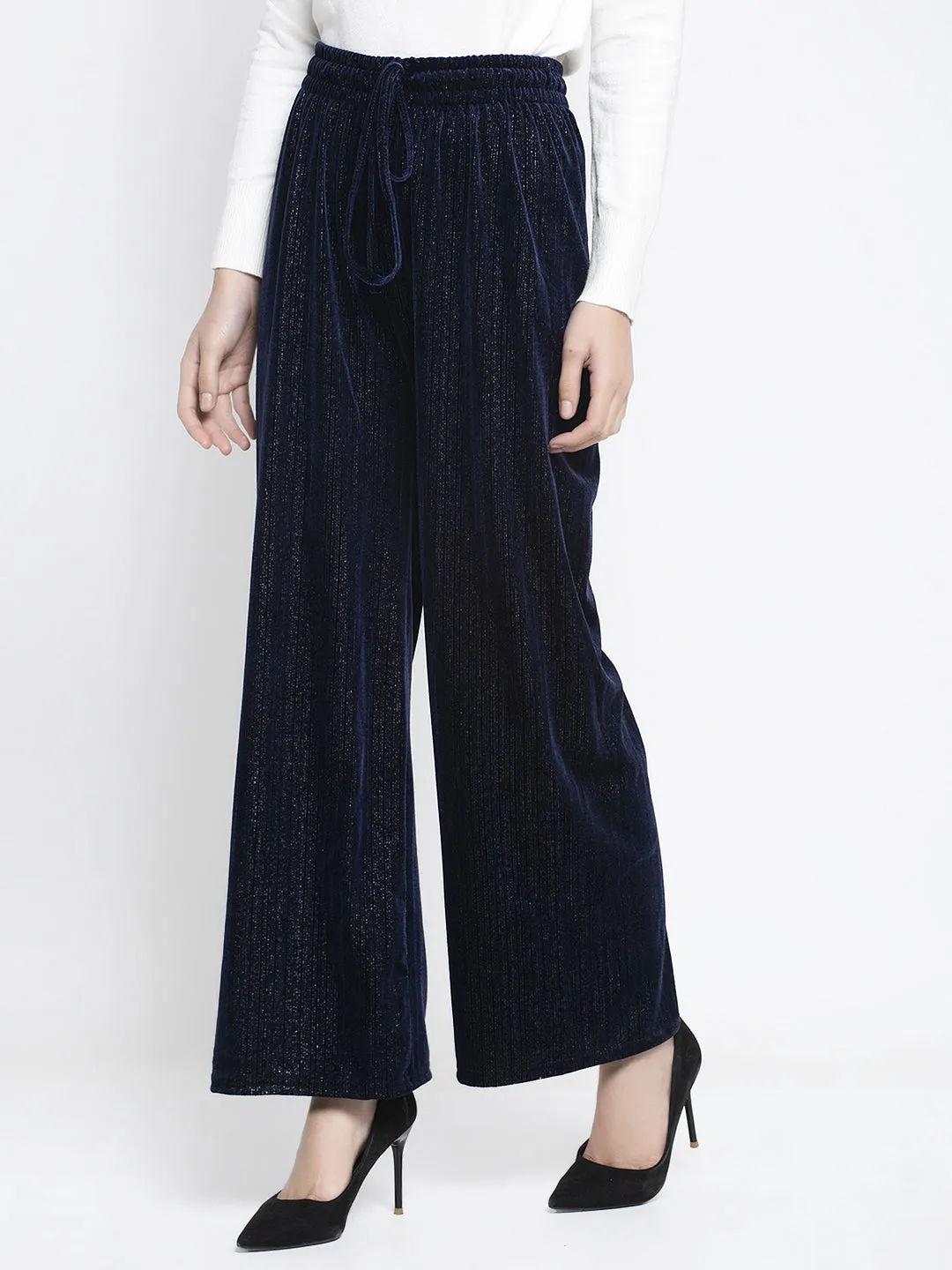 Women Navy Blue Flared-Fit Palazzo Pants