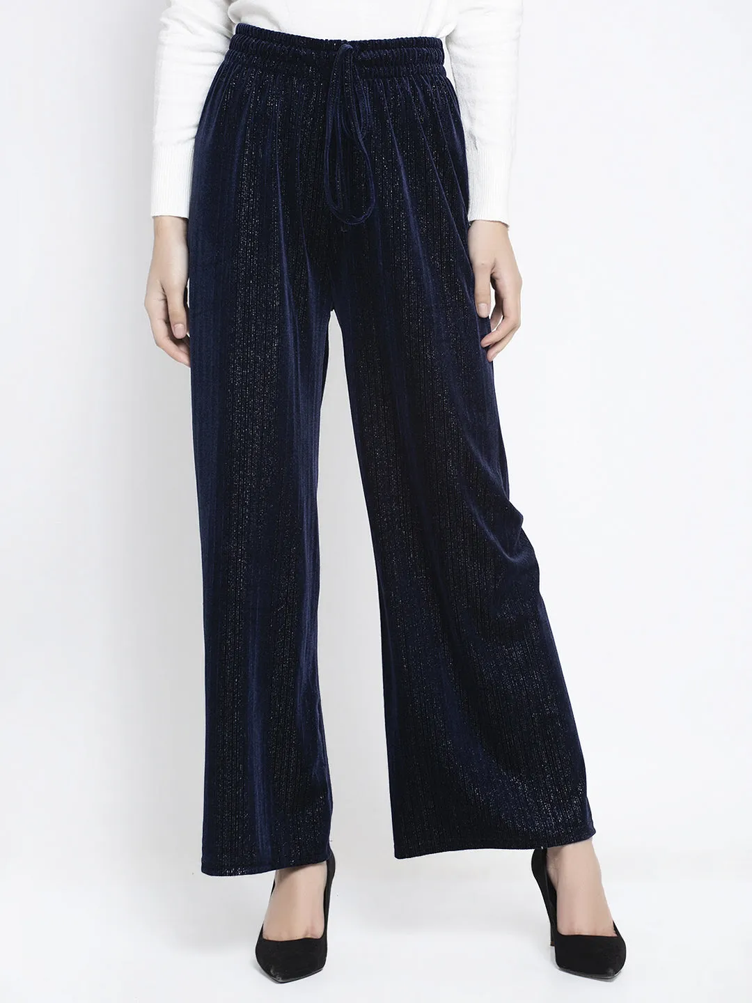 Women Navy Blue Flared-Fit Palazzo Pants
