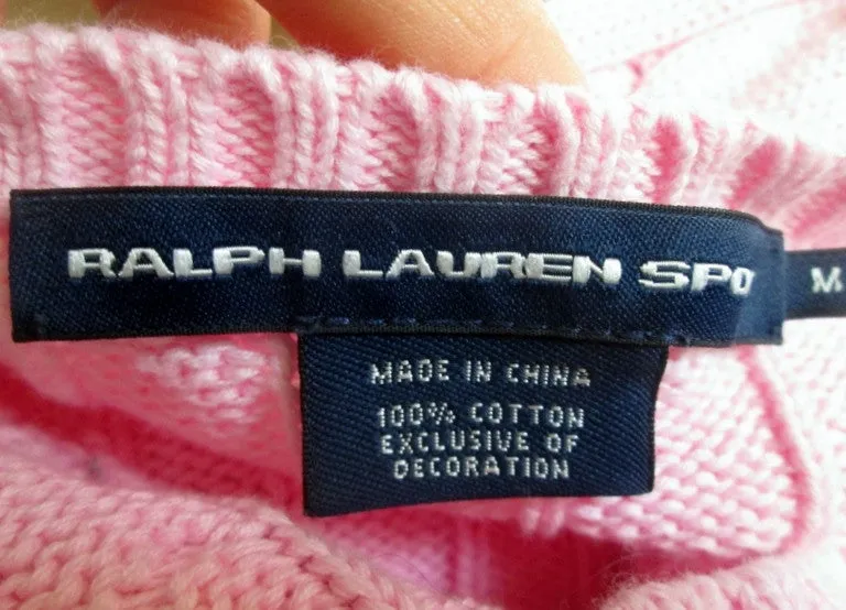 Womens RALPH LAUREN SPORT Crewneck Cable Knit Top Sweater S PINK BLUSH LIPSTICK