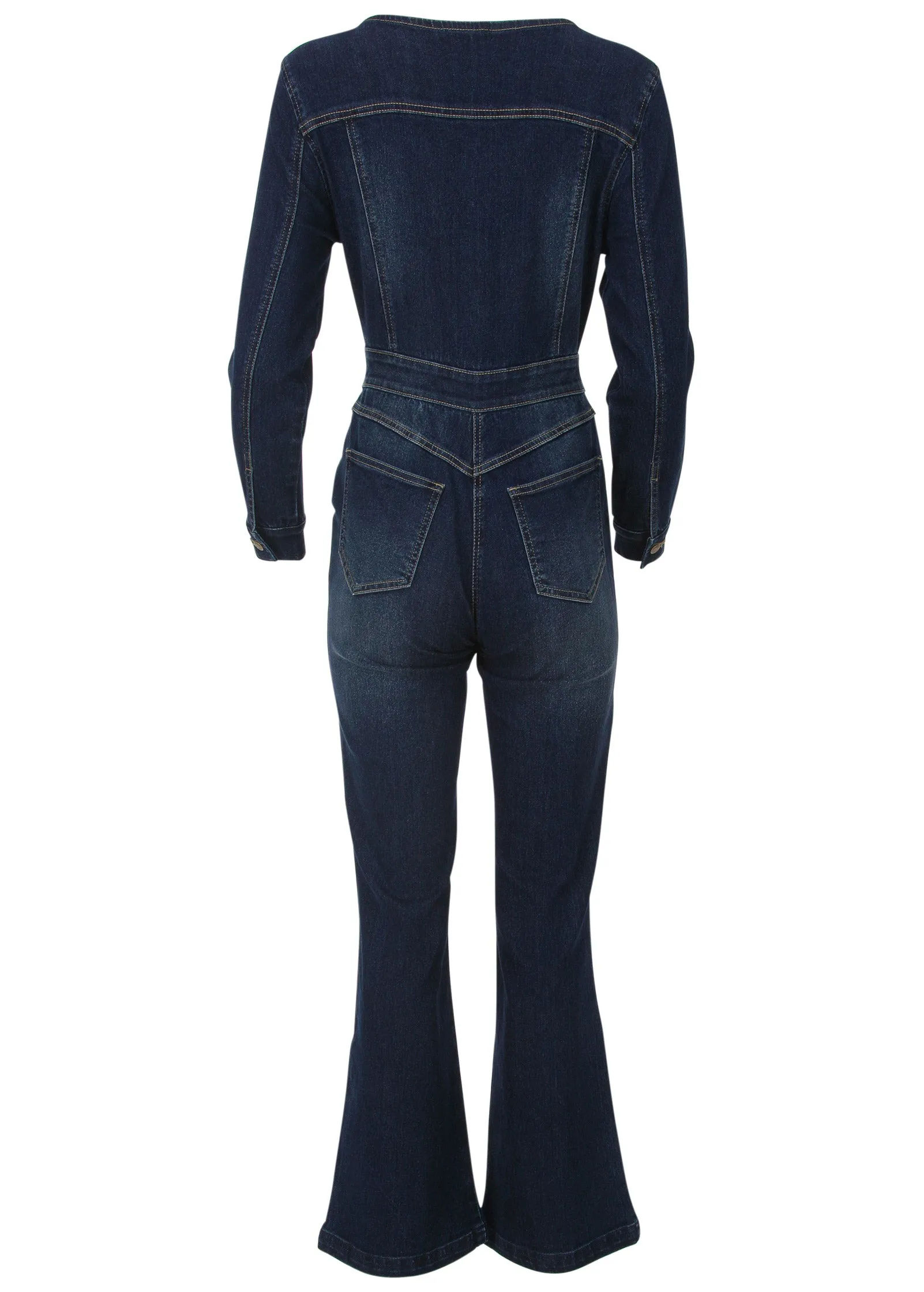 Zip Front Denim Jumpsuit - Dark Wash